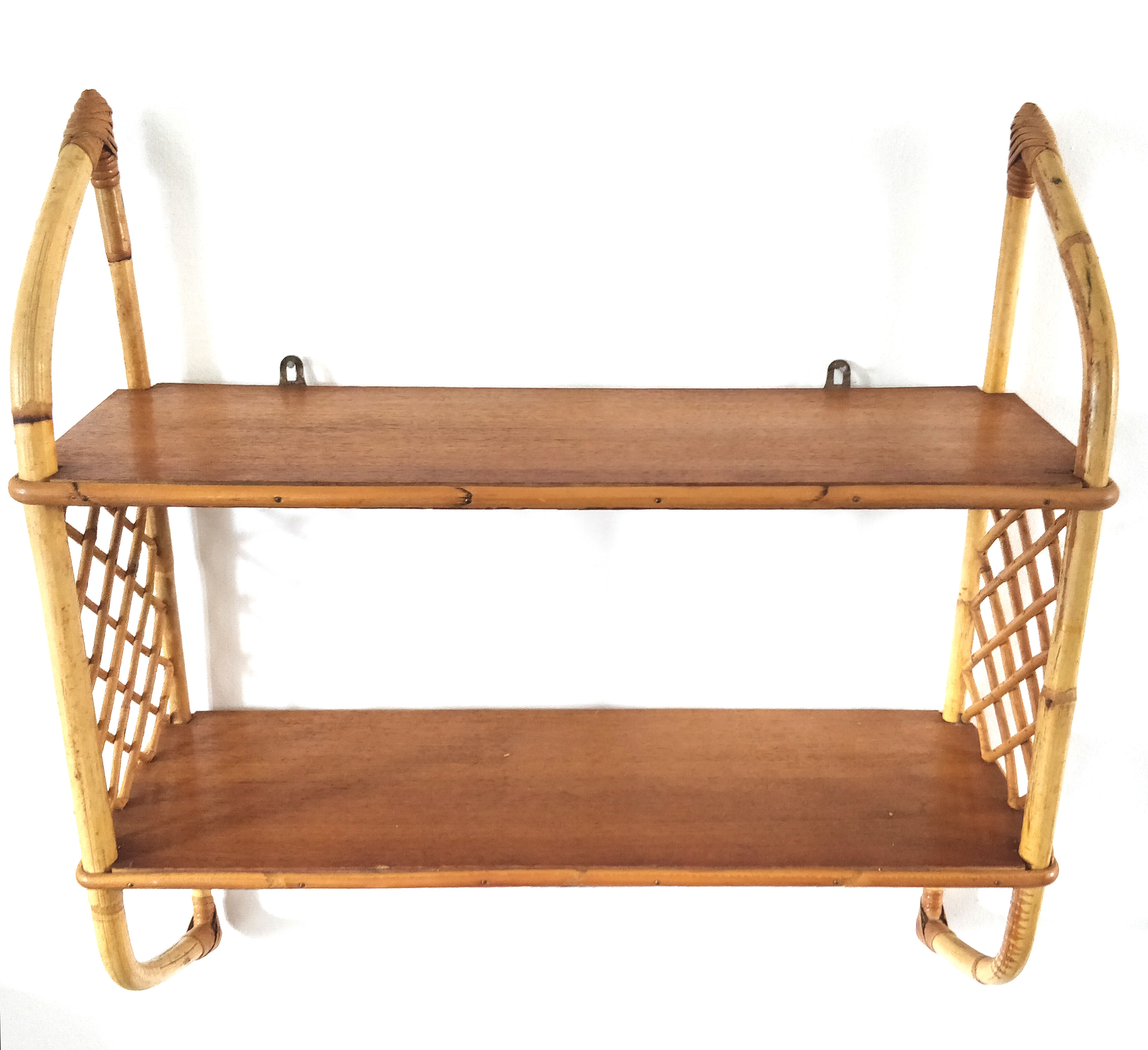Vintage rattan wall shelf
