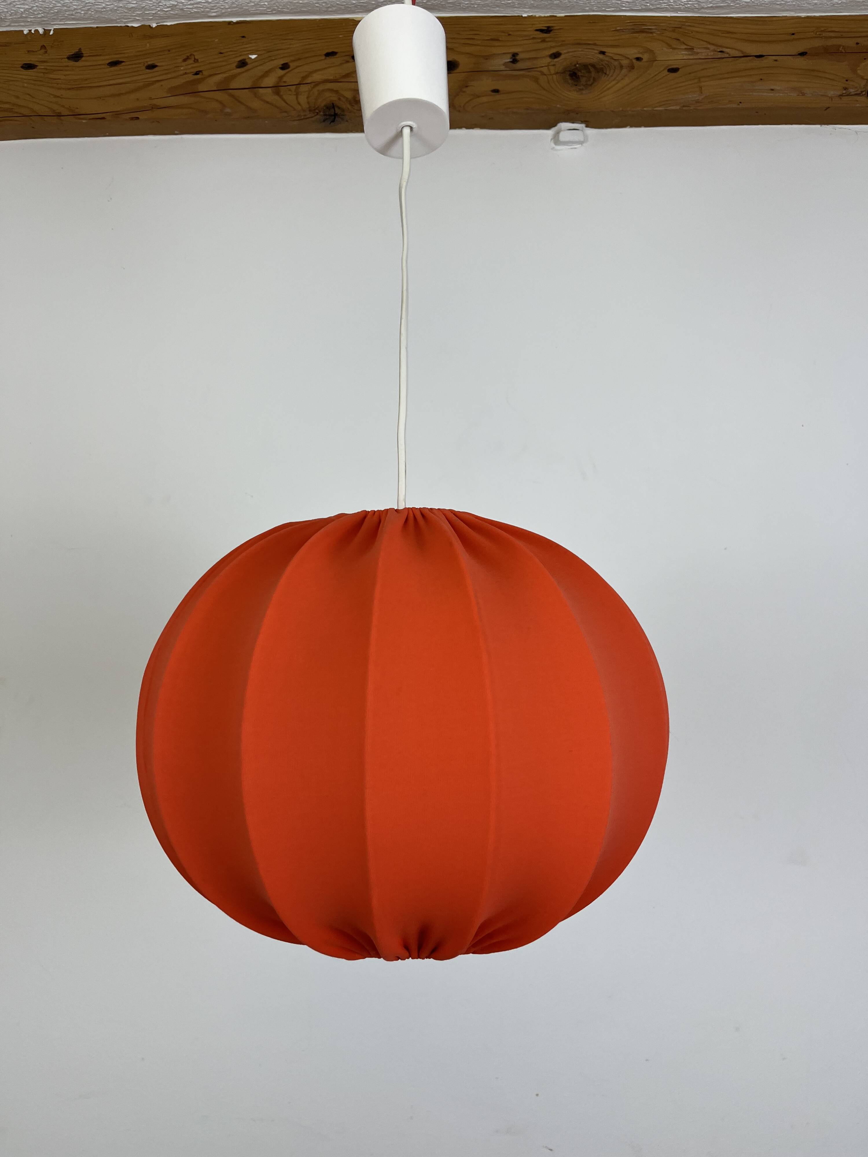 Cocoon orange fabric pendant light, 70s vintage style