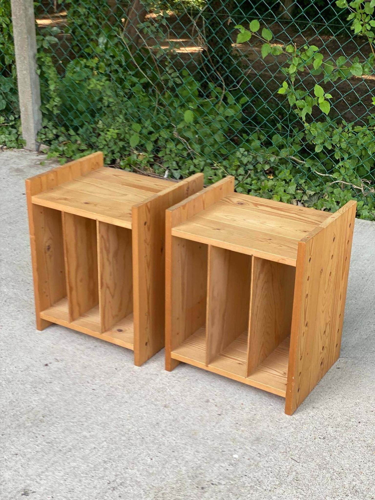 Pair of vinyl furniture, Scandinavian bedside tables in solid wood