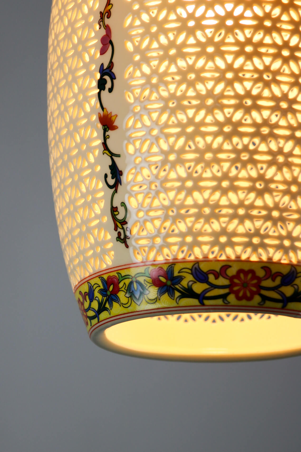 Pair of vintage oriental ceramic pendant lights, 1980s