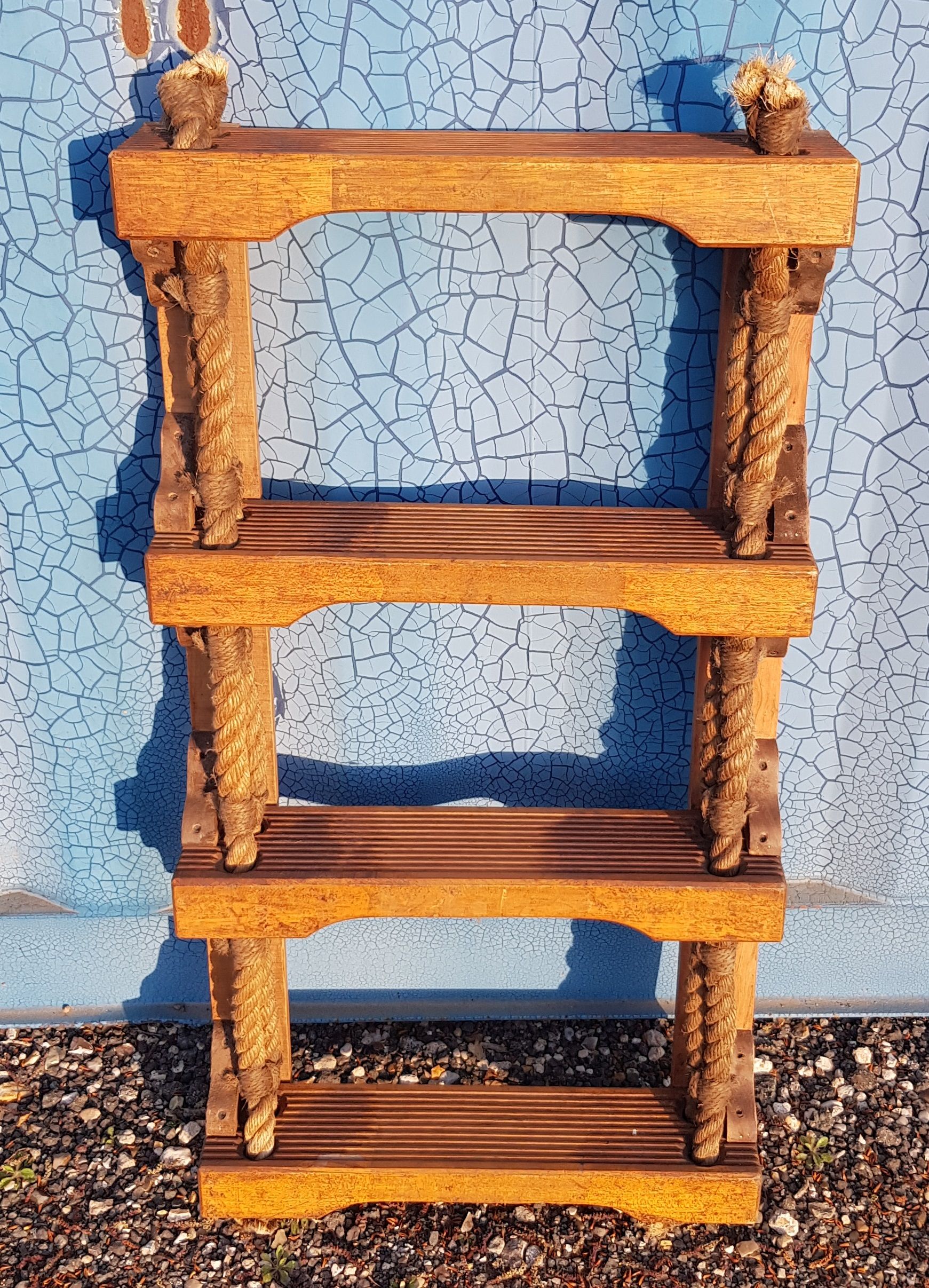 Boat shelf 4 levels of wood and rope