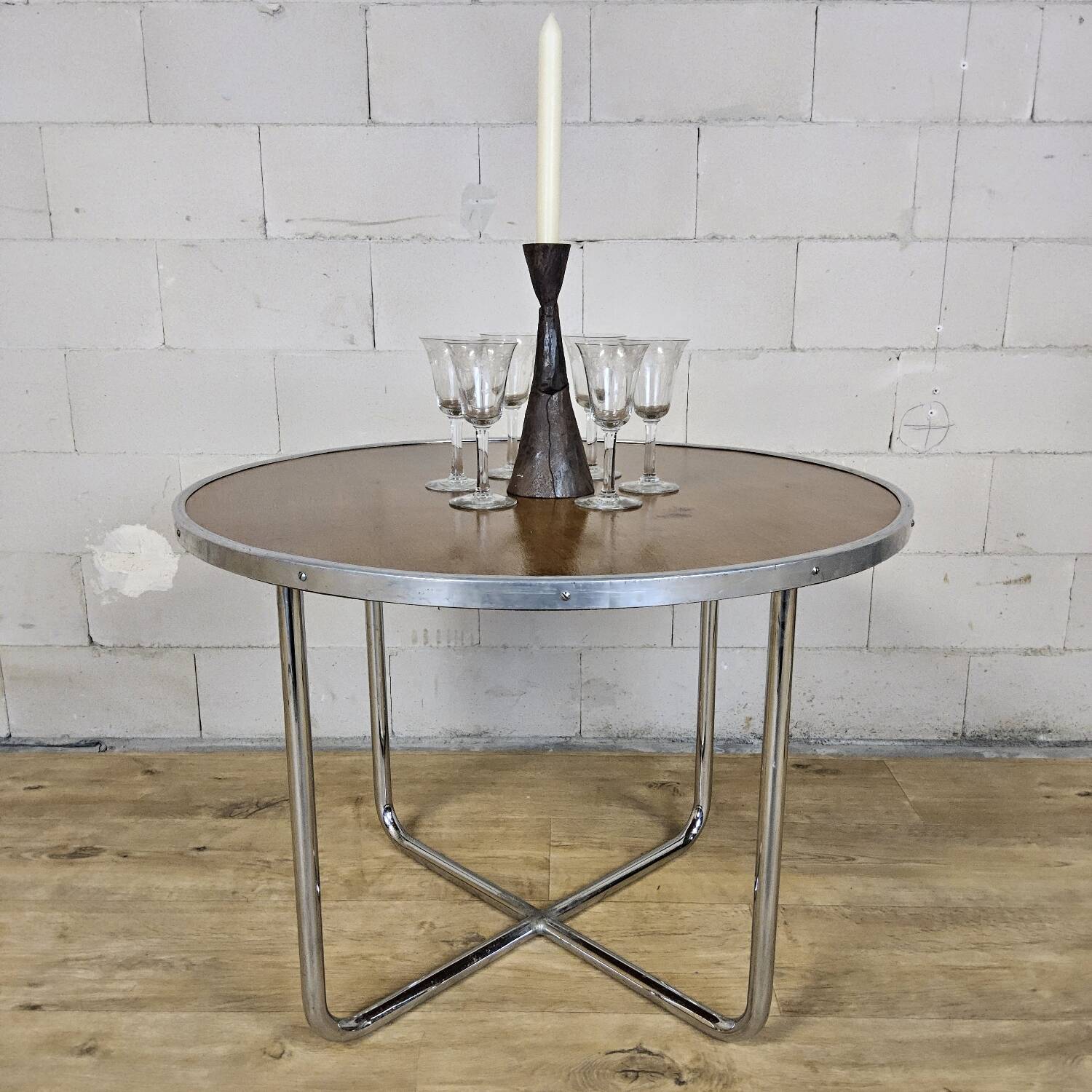 Vintage coffee table - My Home Bas van Pelt (chrome and wood) 1930s
