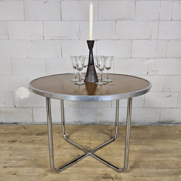 Table basse vintage - My Home Bas van Pelt (chrome et bois) années 1930