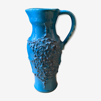 Pichet vase en céramique émaille bleu