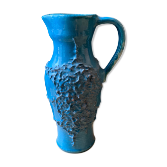 Pichet vase en céramique émaille bleu