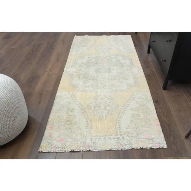 Vintage Turkish Oushak Handmade Wool Cotton Orange Runner Rug 95x224