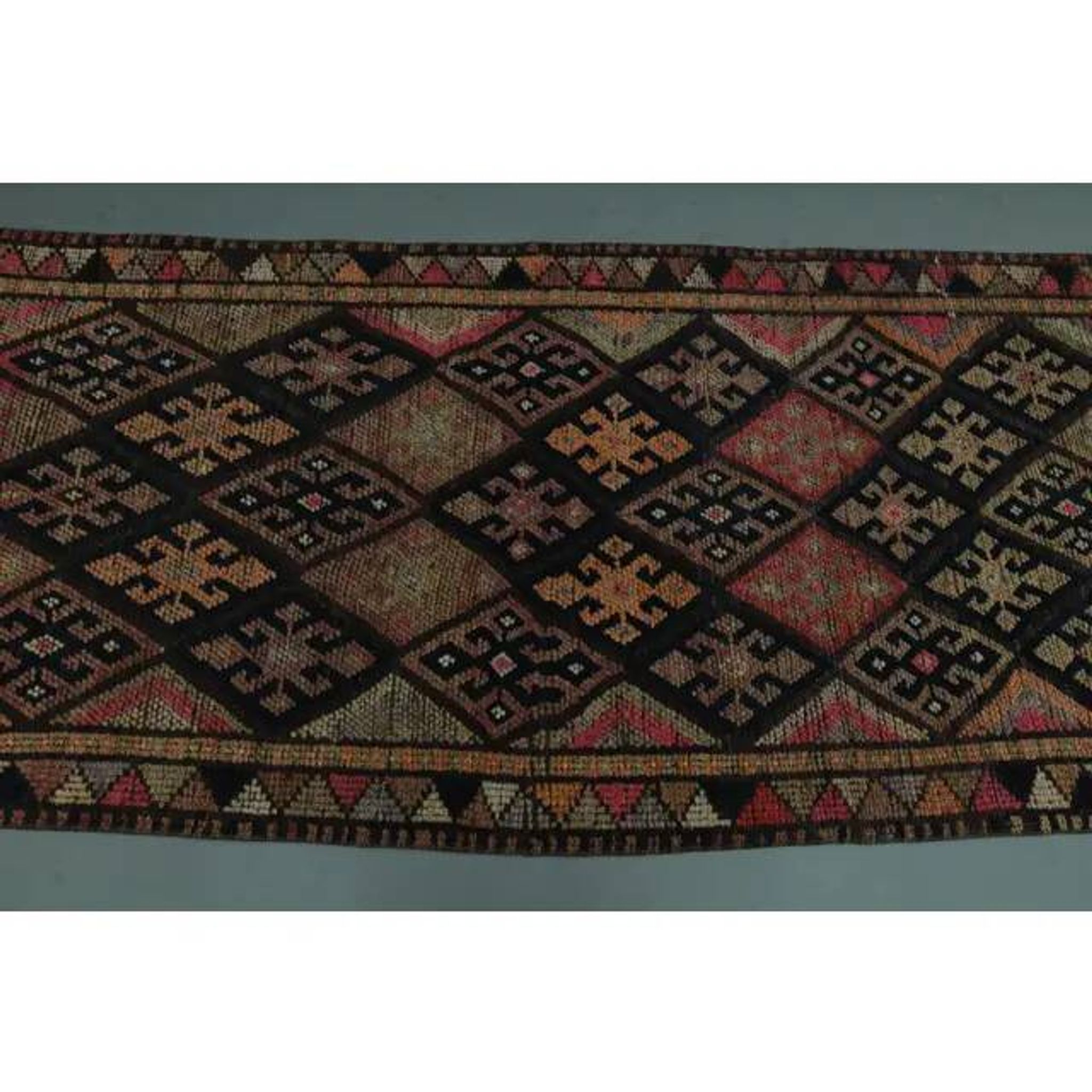 1970s Vintage Turkish Oushak Handmade Wool Cotton Pink Runner Rug 85x377