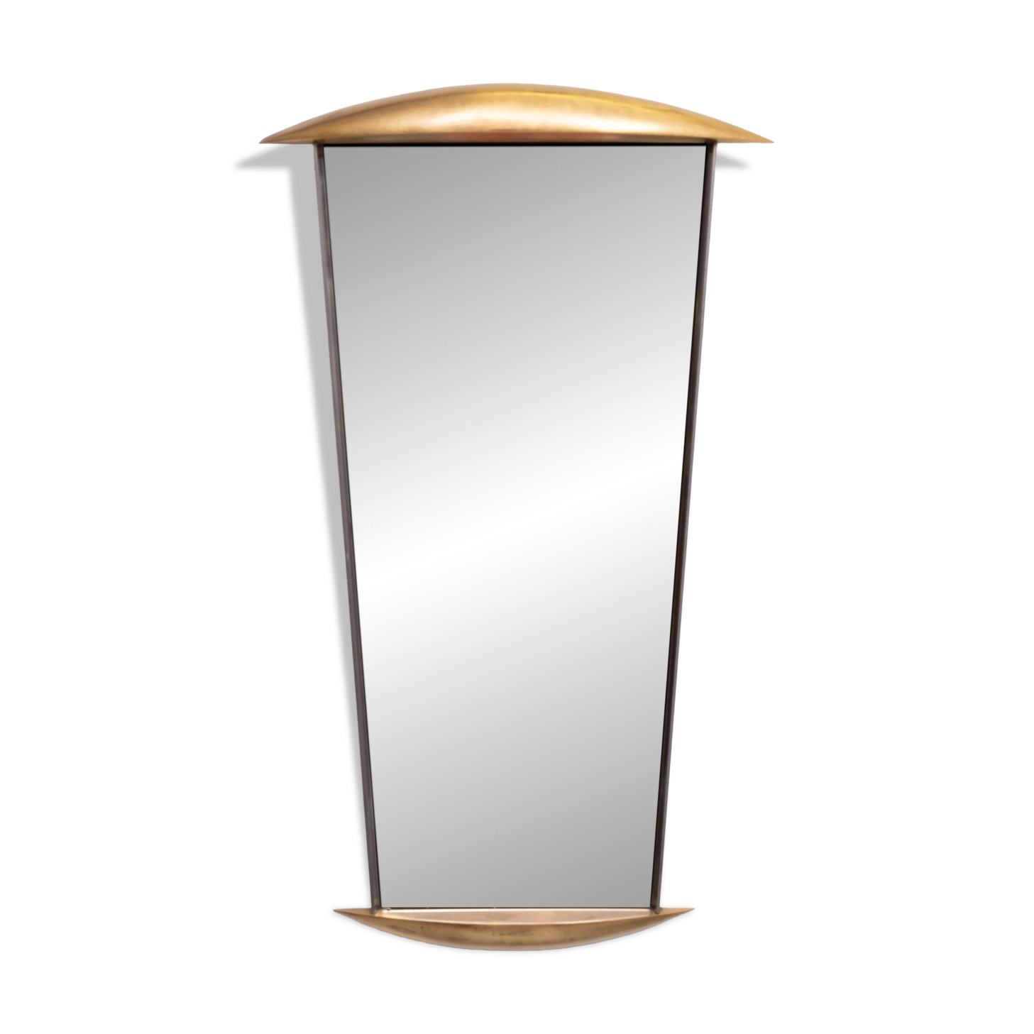 Post Modern Full-Length Wall Mirror in Gold Wood and Metal, 1980s Italy