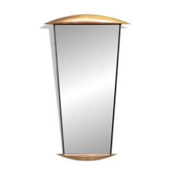 Post Modern Full-Length Wall Mirror in Gold Wood and Metal, 1980s Italy