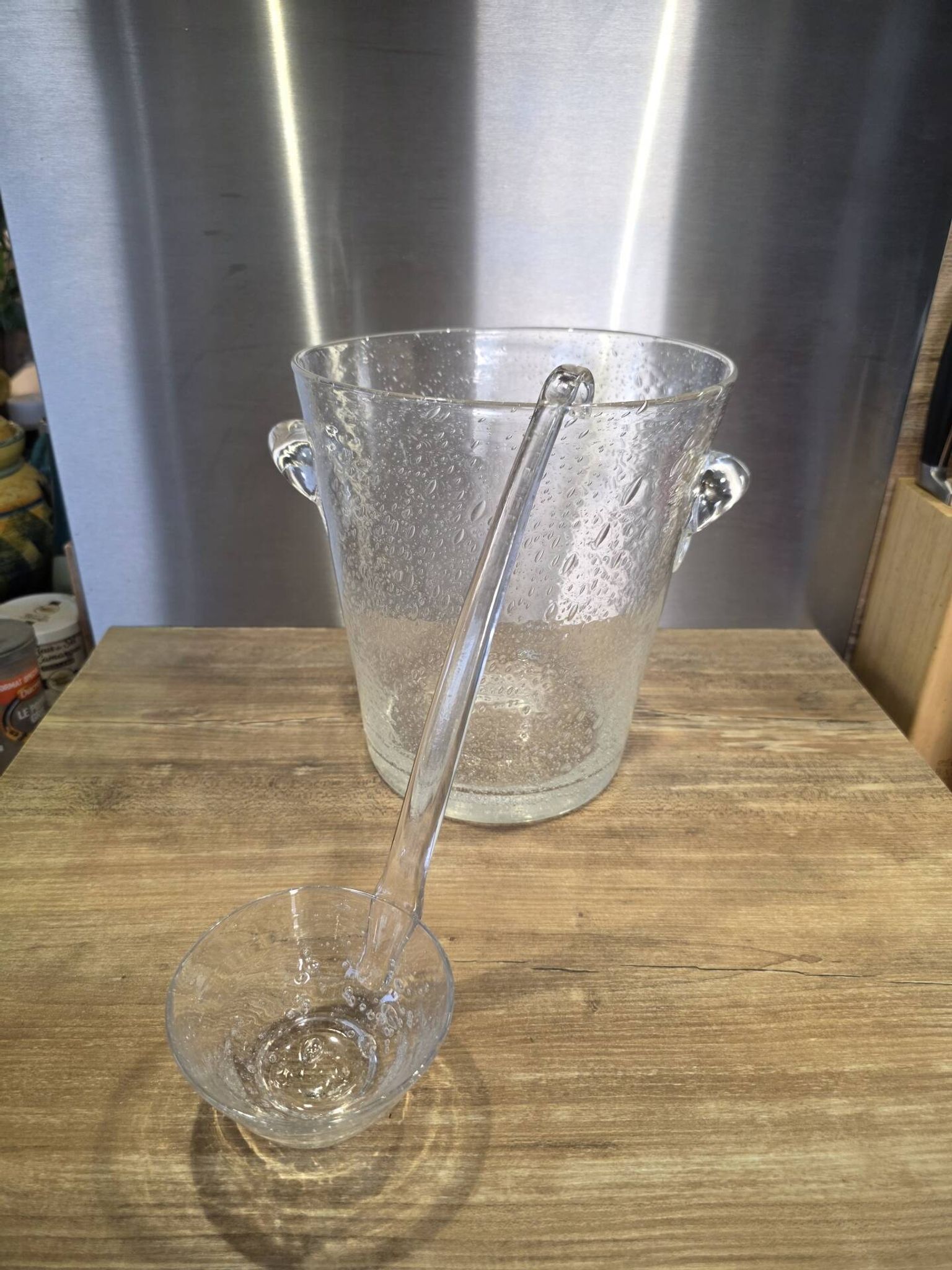 Grand seau à champagne / rafraîchisseur et sa louche Verre bullé Biot