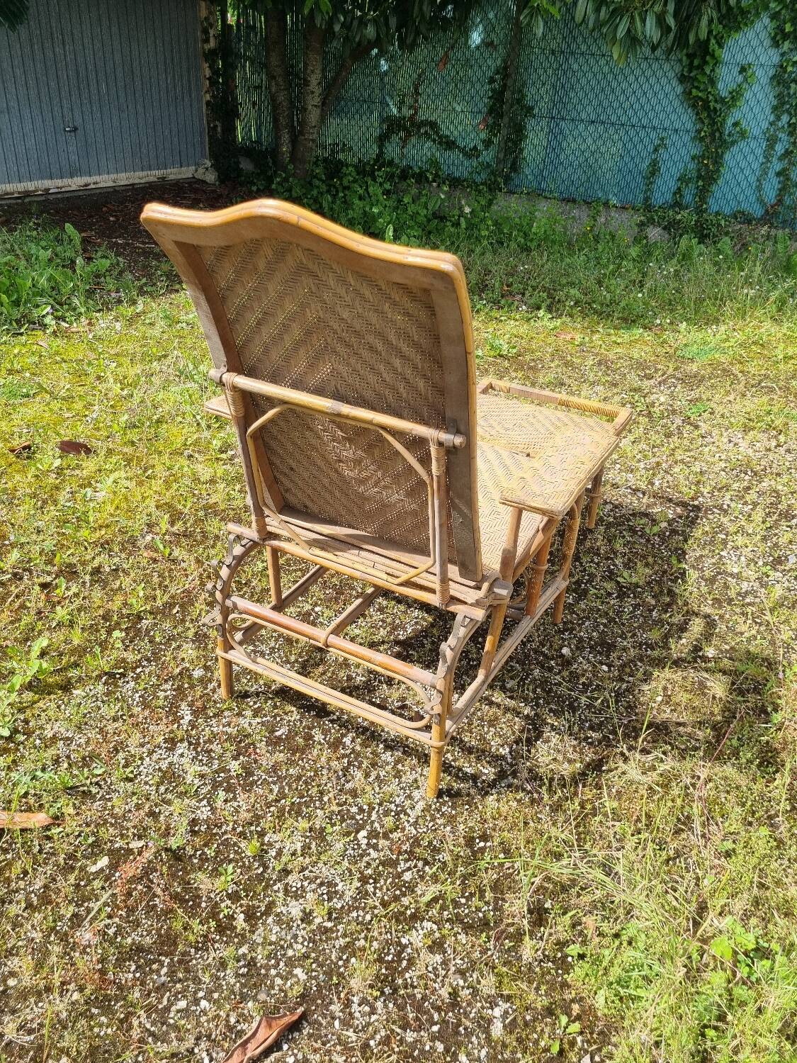 Old vintage rattan lounge chair