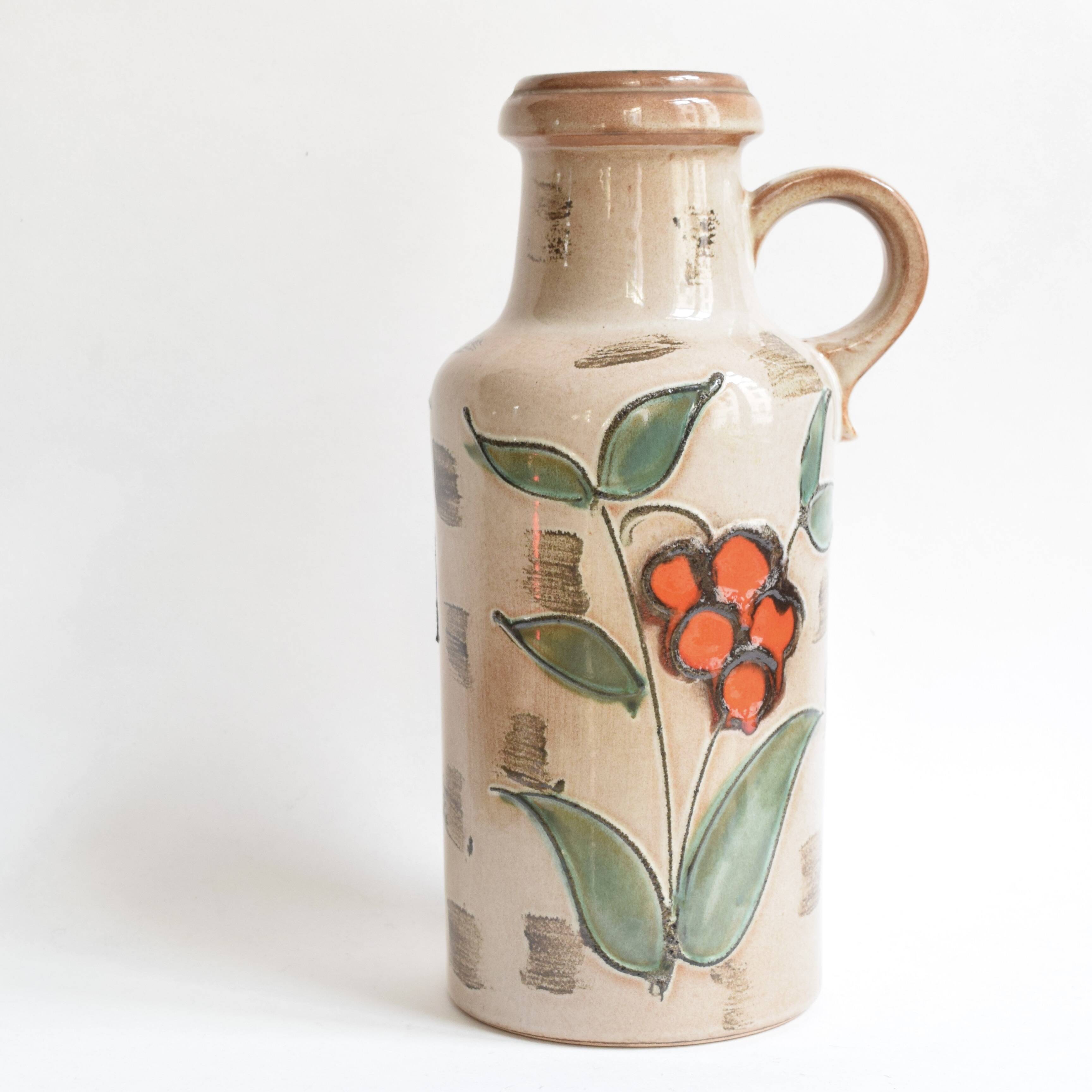 Large Scheurich Keramik ceramic vase with floral decoration - Model 407 35 - West Germany - 1970