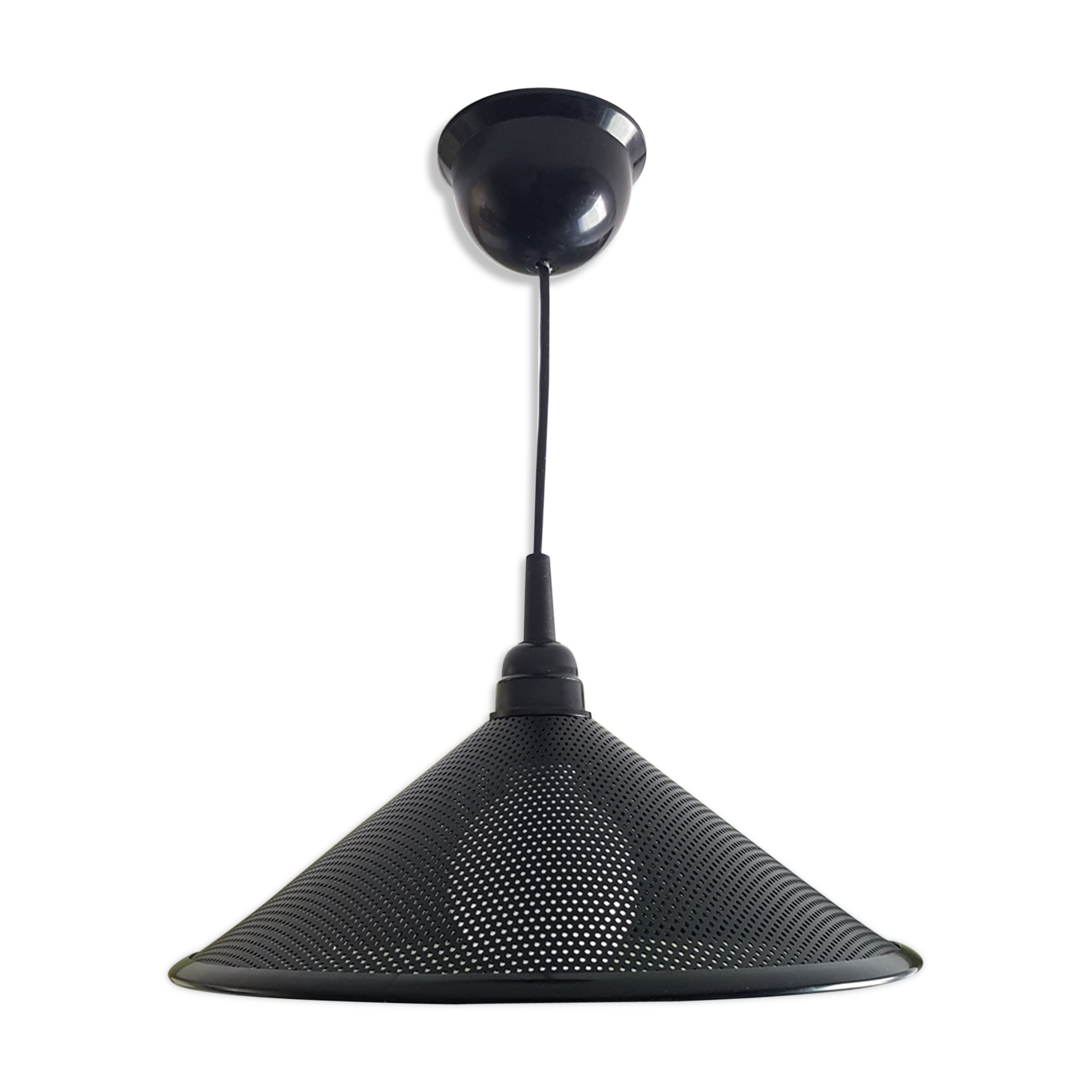 Black perforated hanging lamp années 80