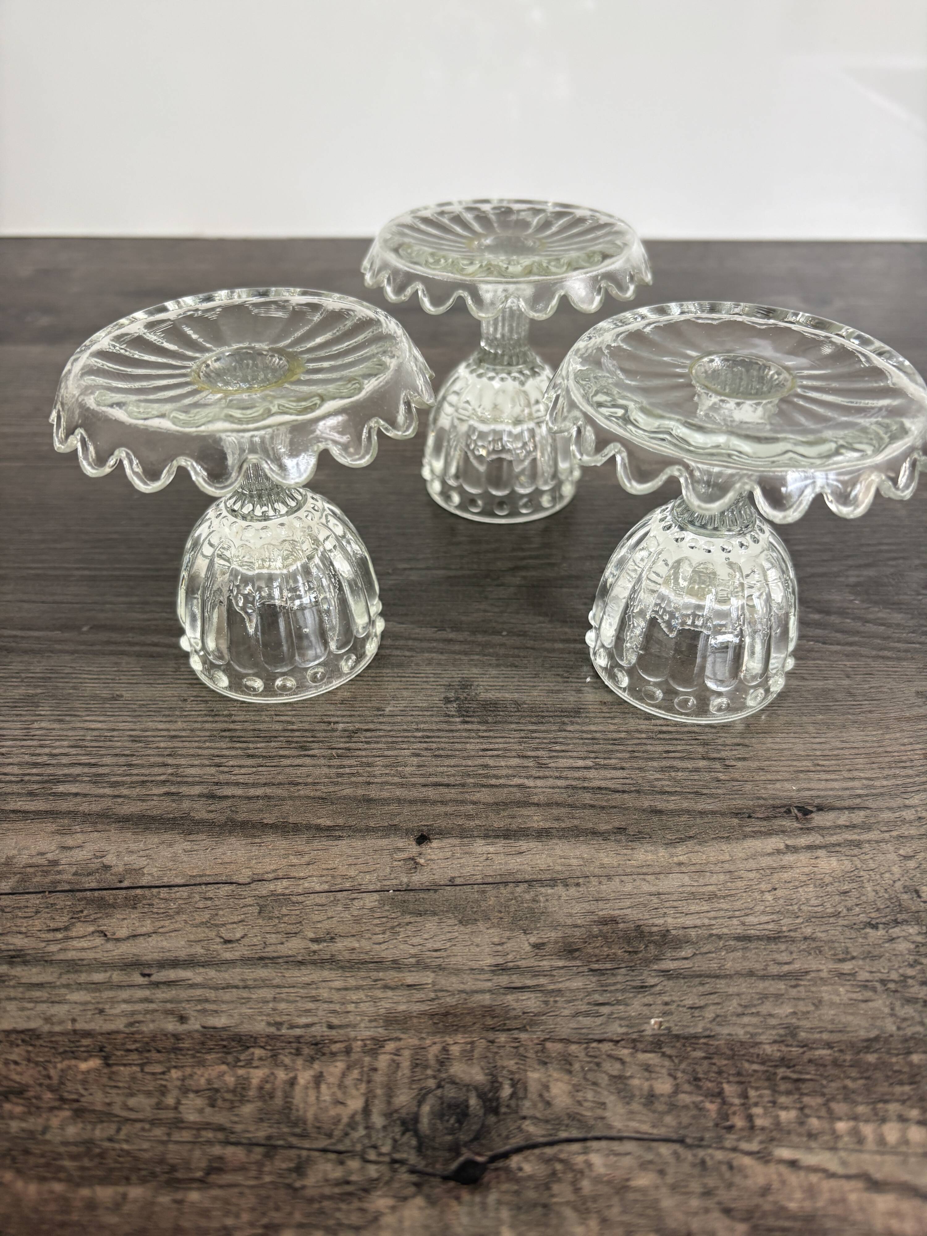 Set of 3 Vintage Glass Egg Cups in Diamond Point Style