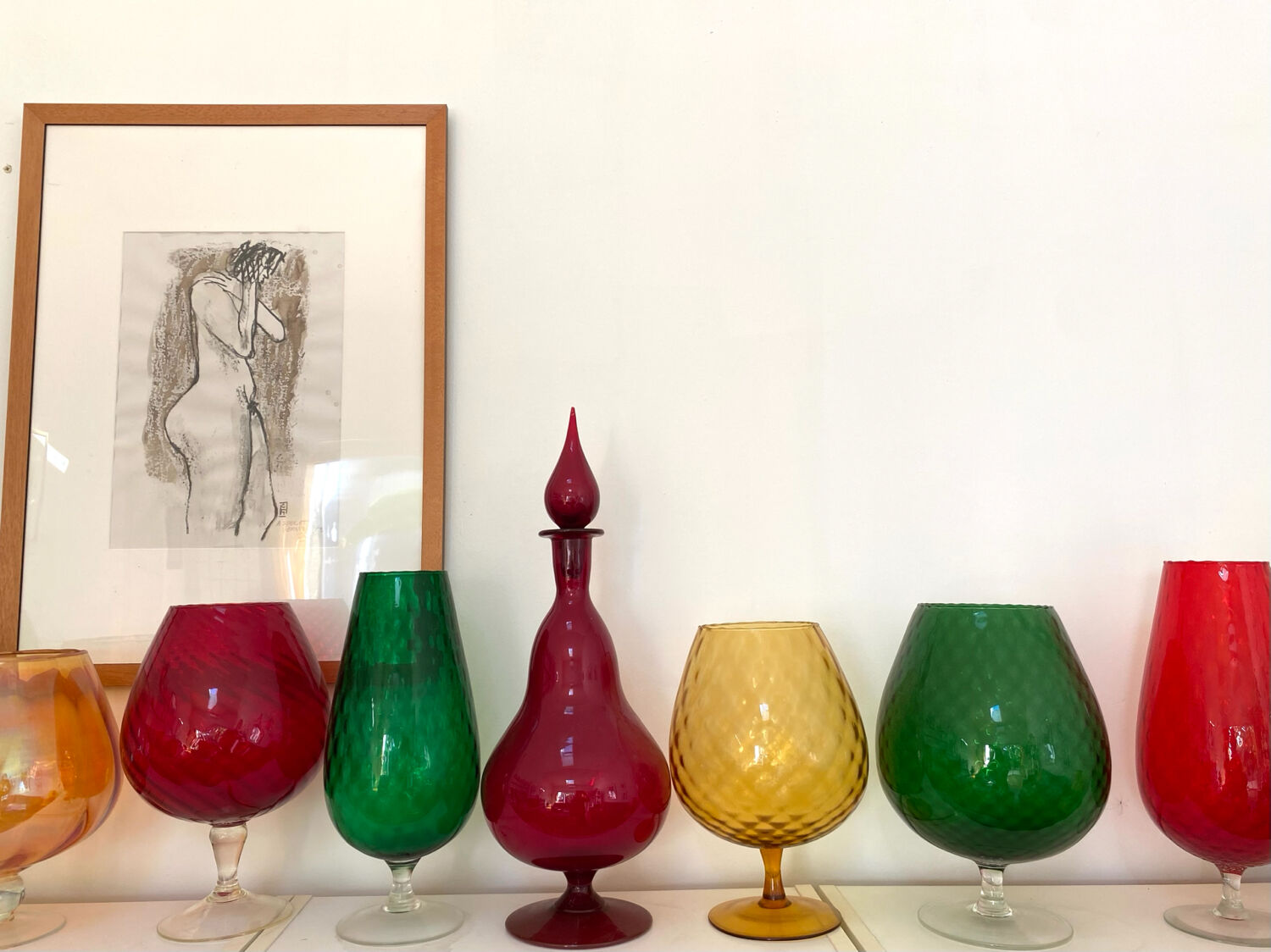 Large blown glass red carafe Blenko / Genie Bottle from the 1960s.