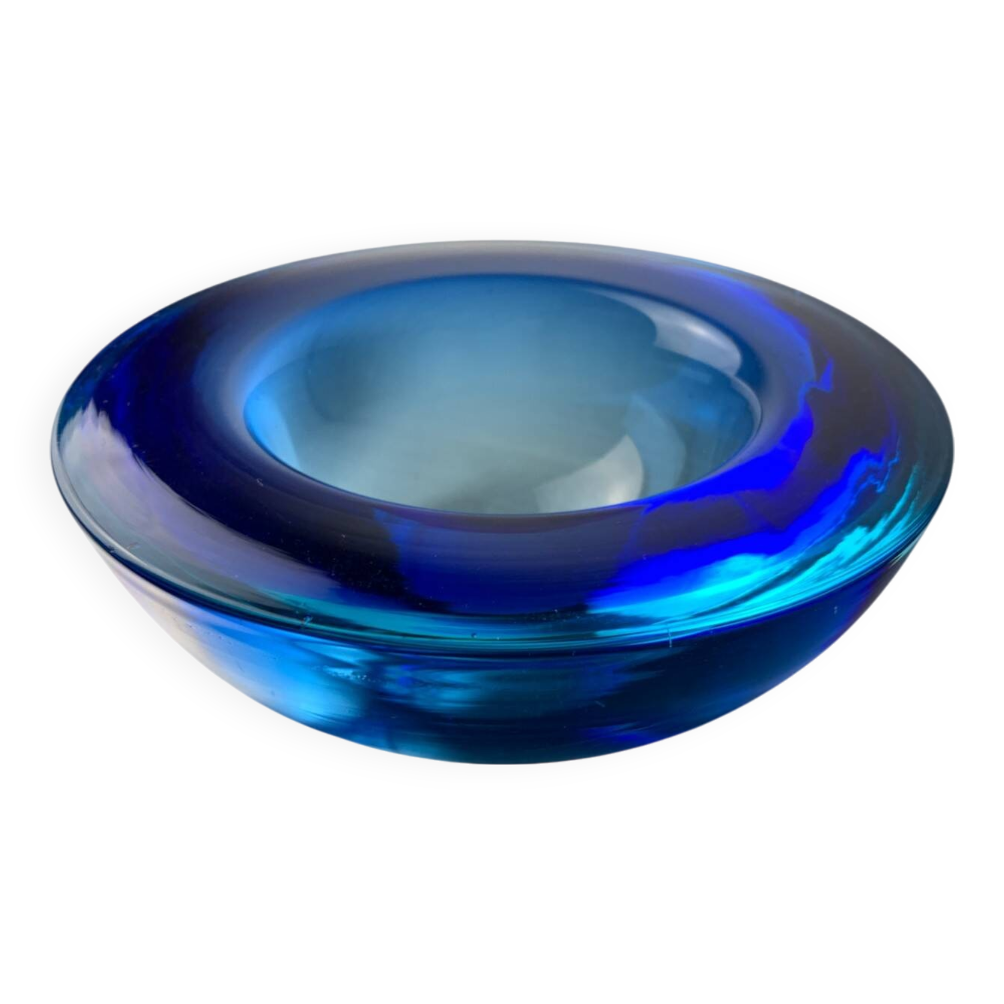 Vide-poche circulaire en verre de Murano bleu par Flavio Poli