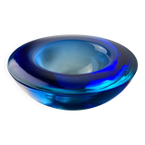 Vide-poche circulaire en verre de Murano bleu par Flavio Poli