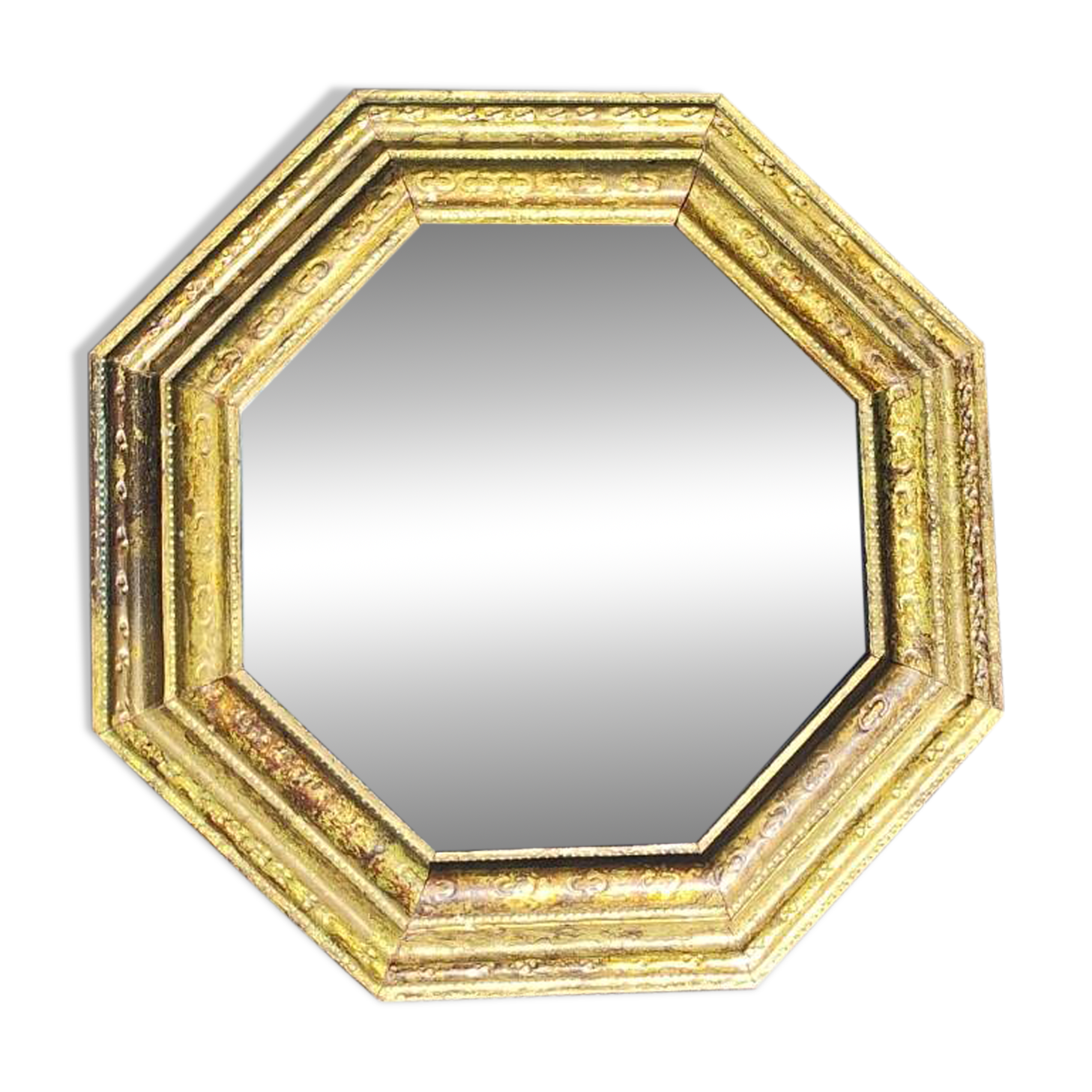 Octagonal Tuscan Wall Mirror. Art Deco. Iridescent wood/brass frame.
