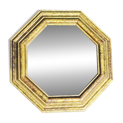 Miroir Mural octogonale Toscane. Art Déco. Cadre bois/laiton irisés
