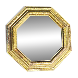 Miroir Mural octogonale Toscane. Art Déco. Cadre bois/laiton irisés