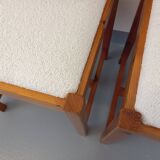 Pair of vintage chairs in pine and white terry fabric from the 70s