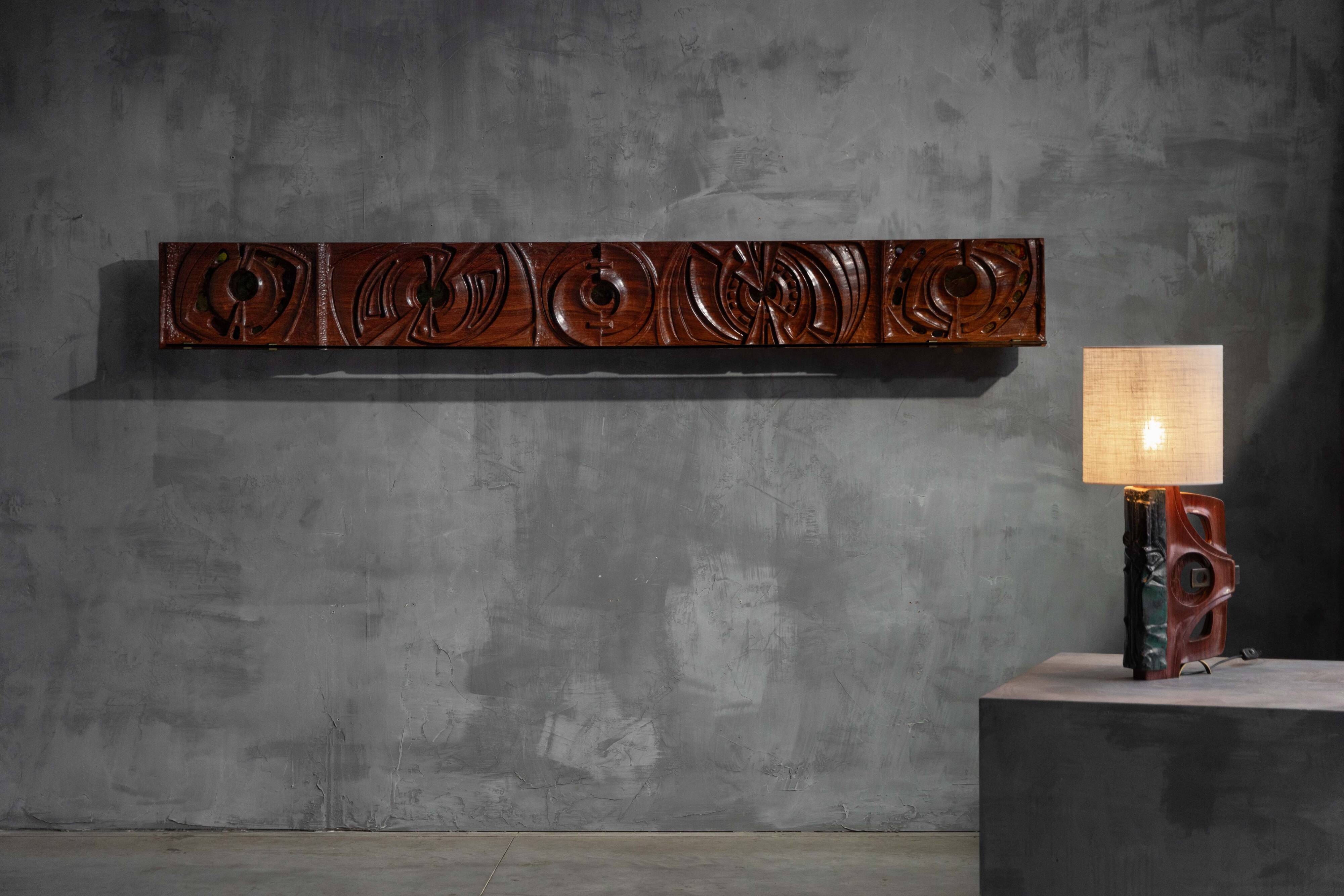 Carved wooden wall panel by Gianni Pinna, Italy, 1970s
