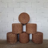 Ensemble de 6 poufs et 2 tables basses en cordes et rotins
