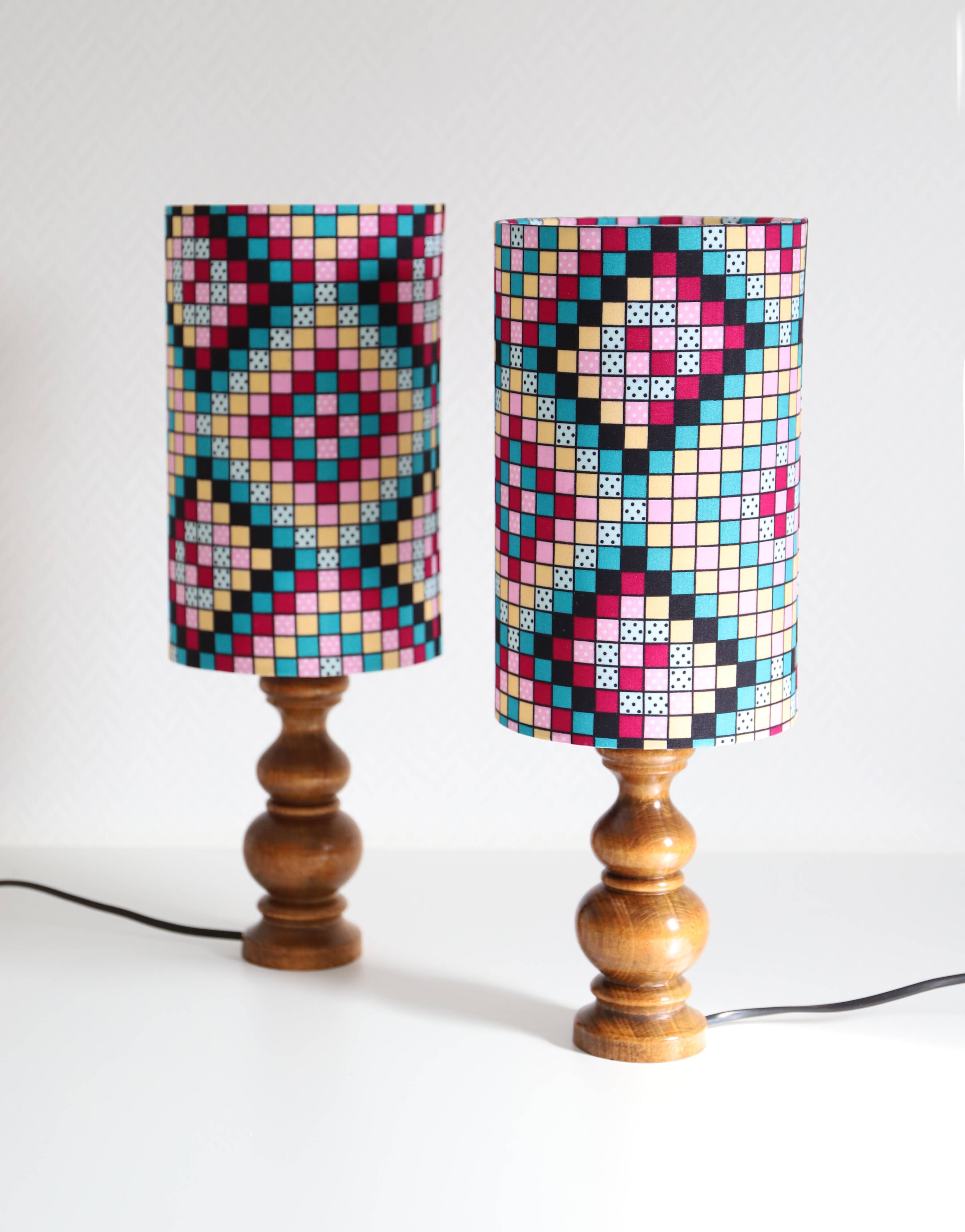 Vintage 70s bedside lamps, printed lampshades