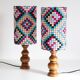 Vintage 70s bedside lamps, printed lampshades