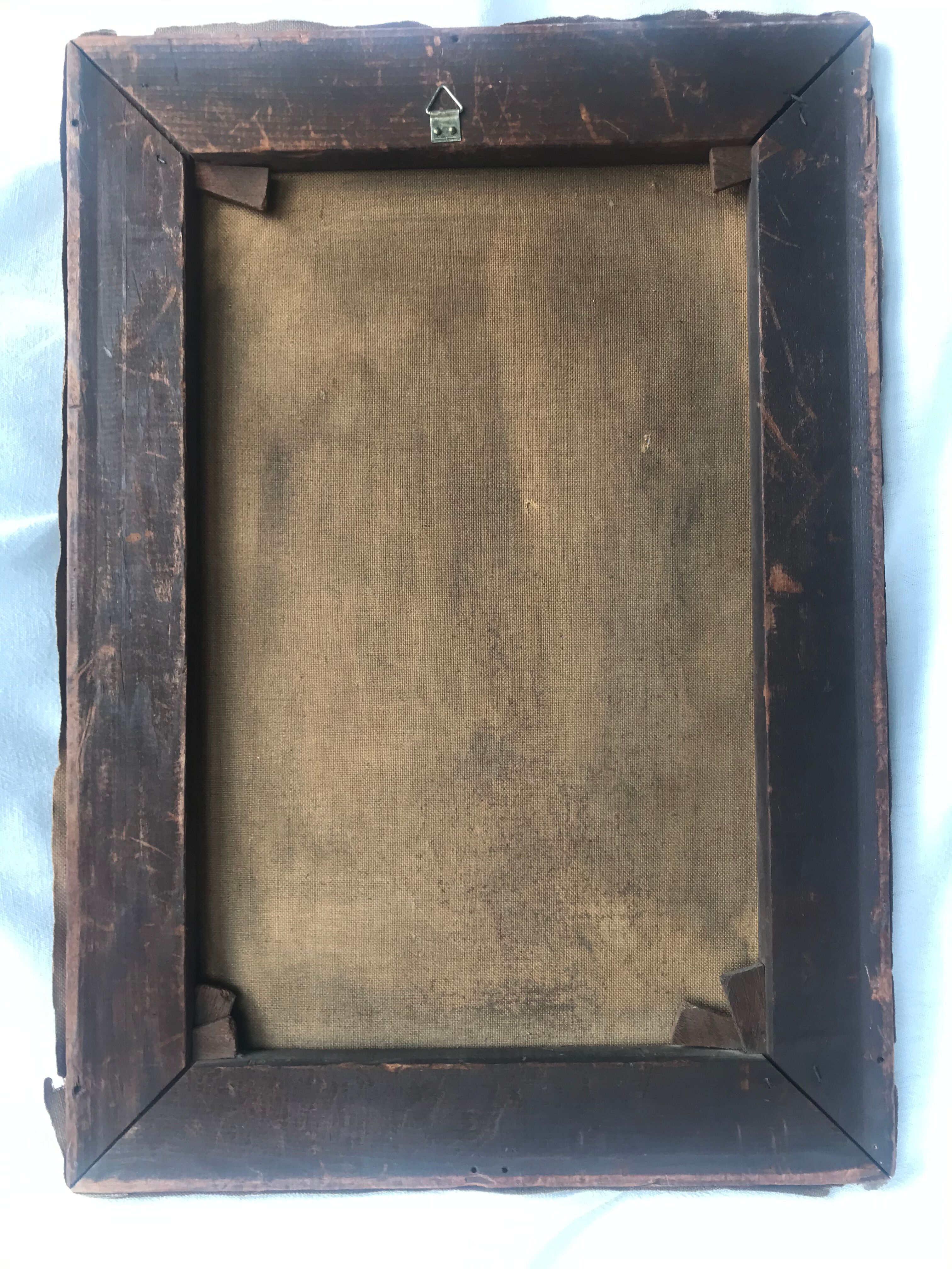 Ancient oil on canvas painting North American waterfall landscape