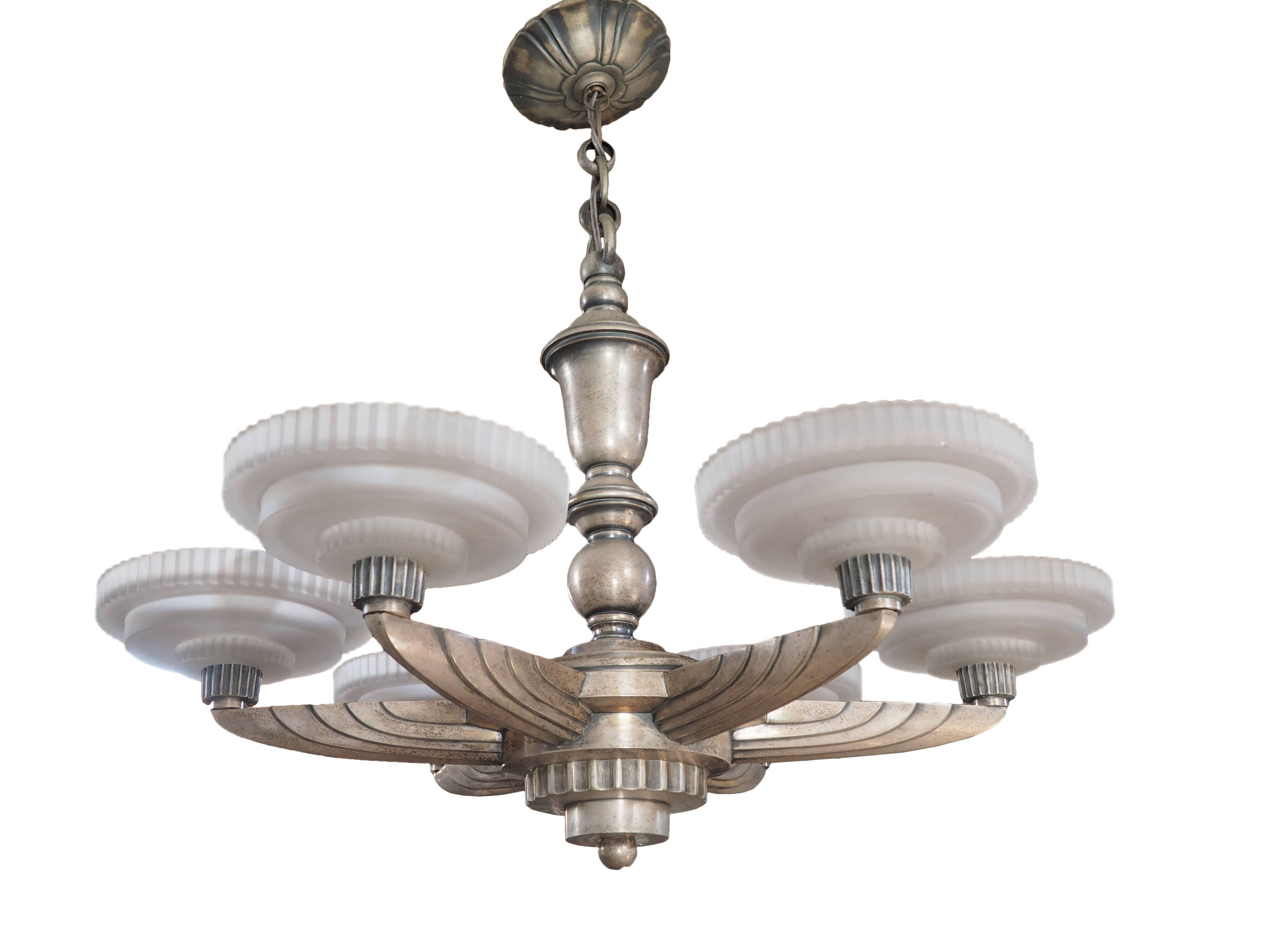 Petitot silver bronze art deco chandelier