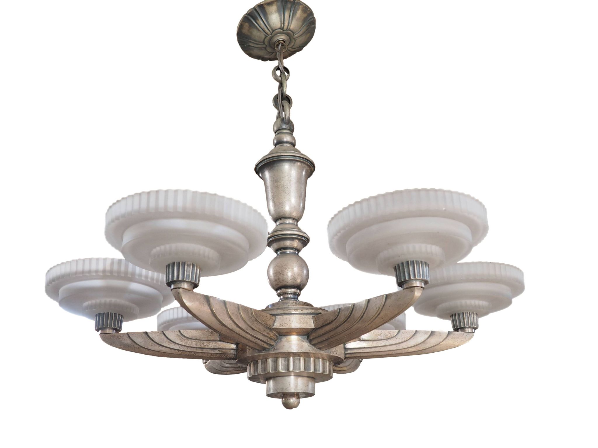 Petitot silver bronze art deco chandelier