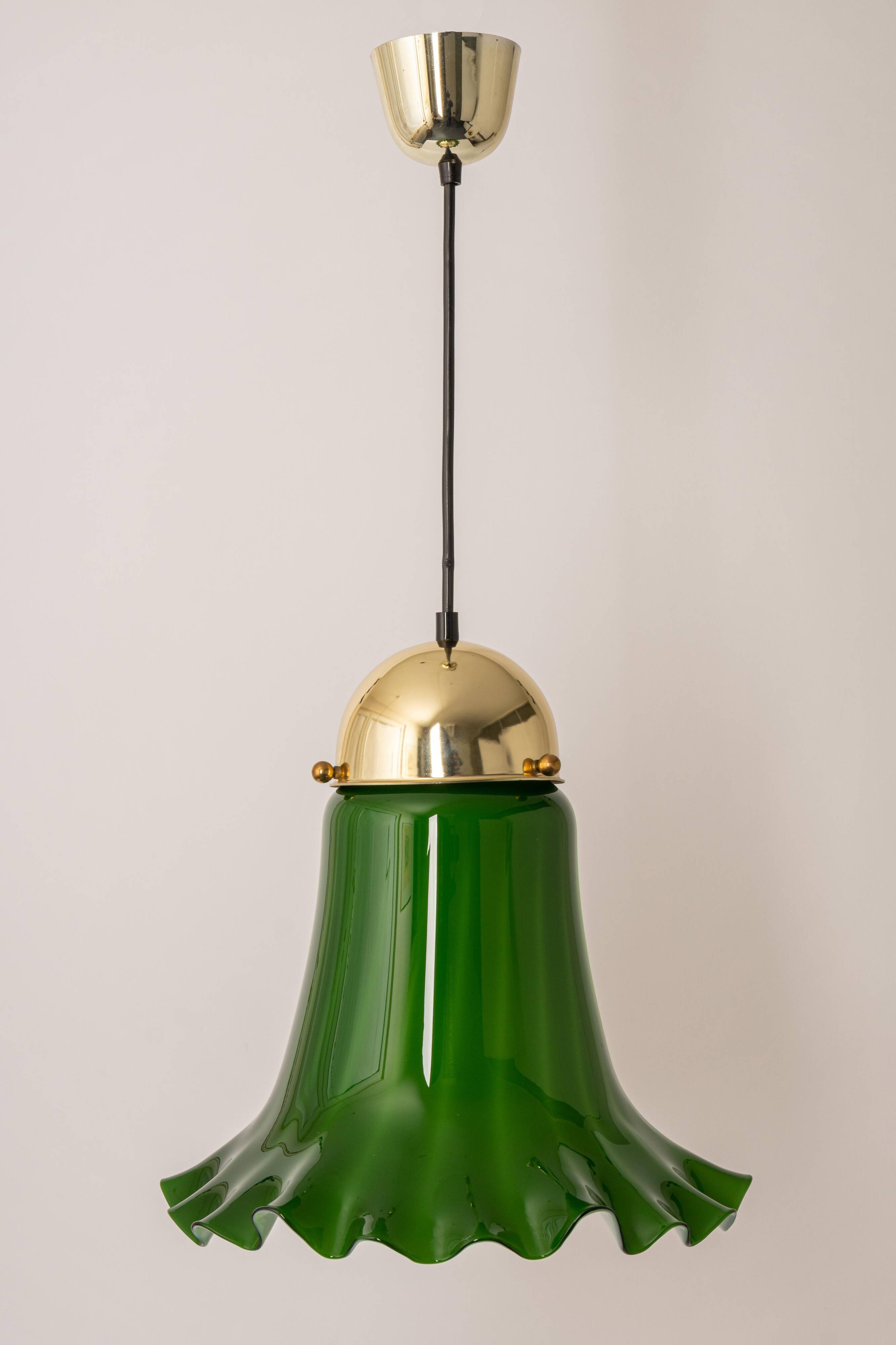 Green glass pendant by Peill & Putzler, Germany, 1970.