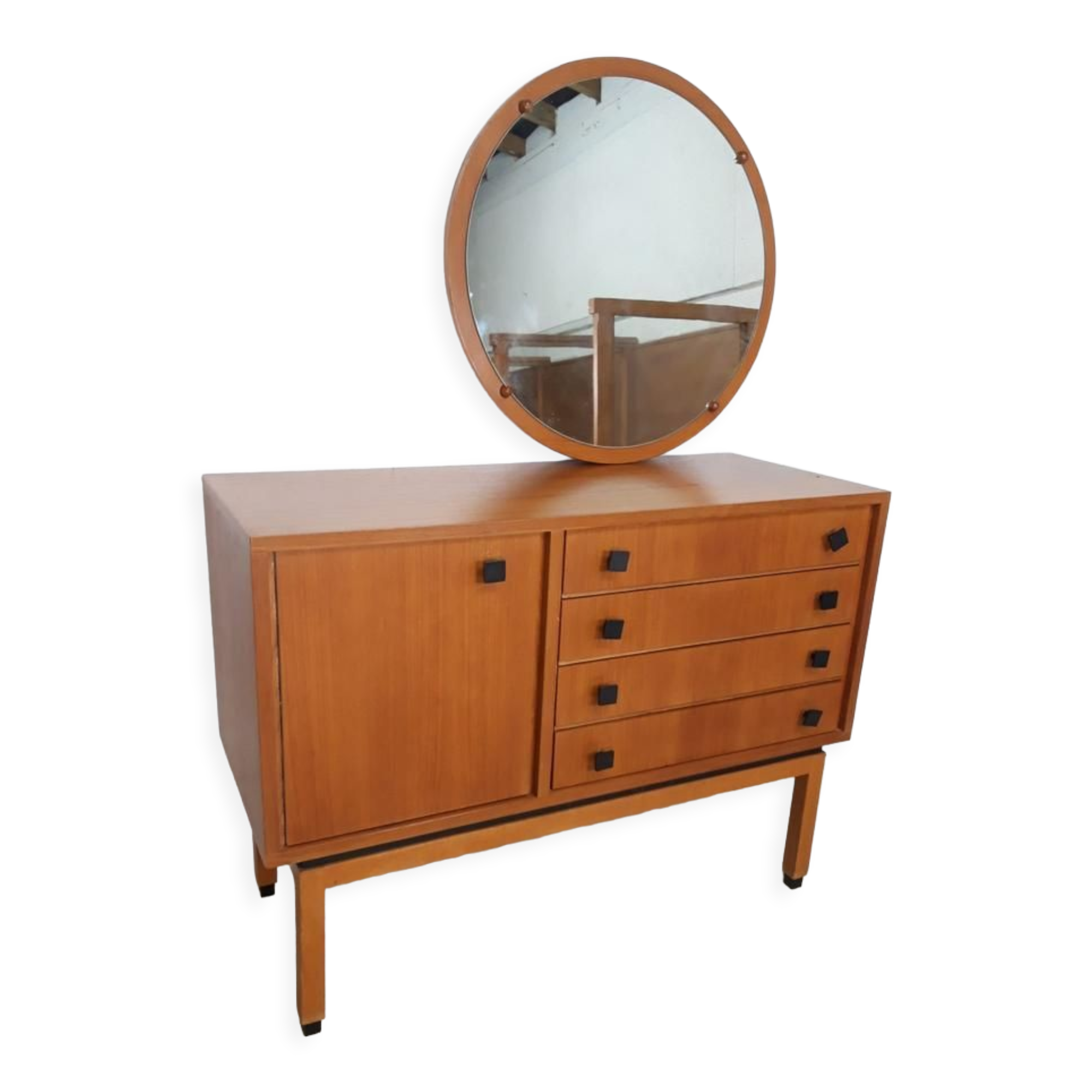 Vintage wooden round mirror MDK, 65 cm