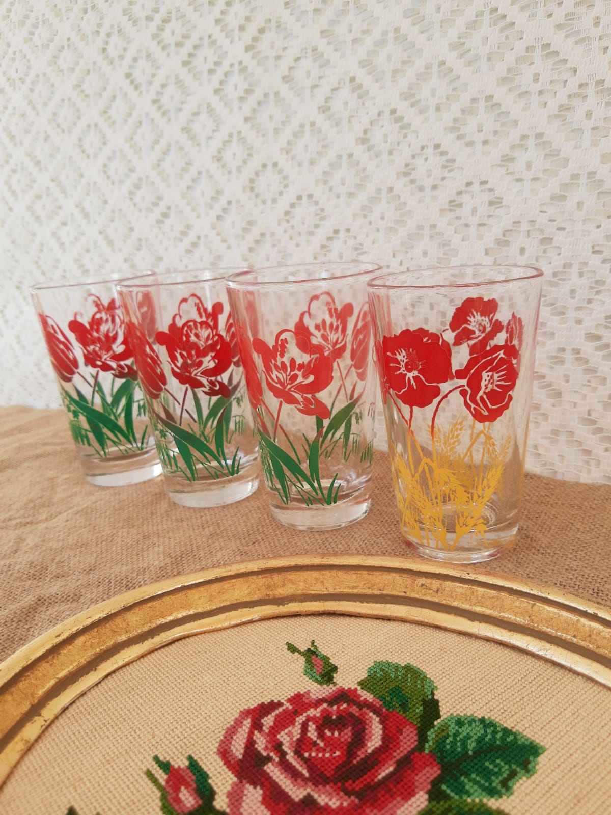 Lot De 4 Verres à Eau Vintage, Vert, Anciens, Pour Sirop, Occasion