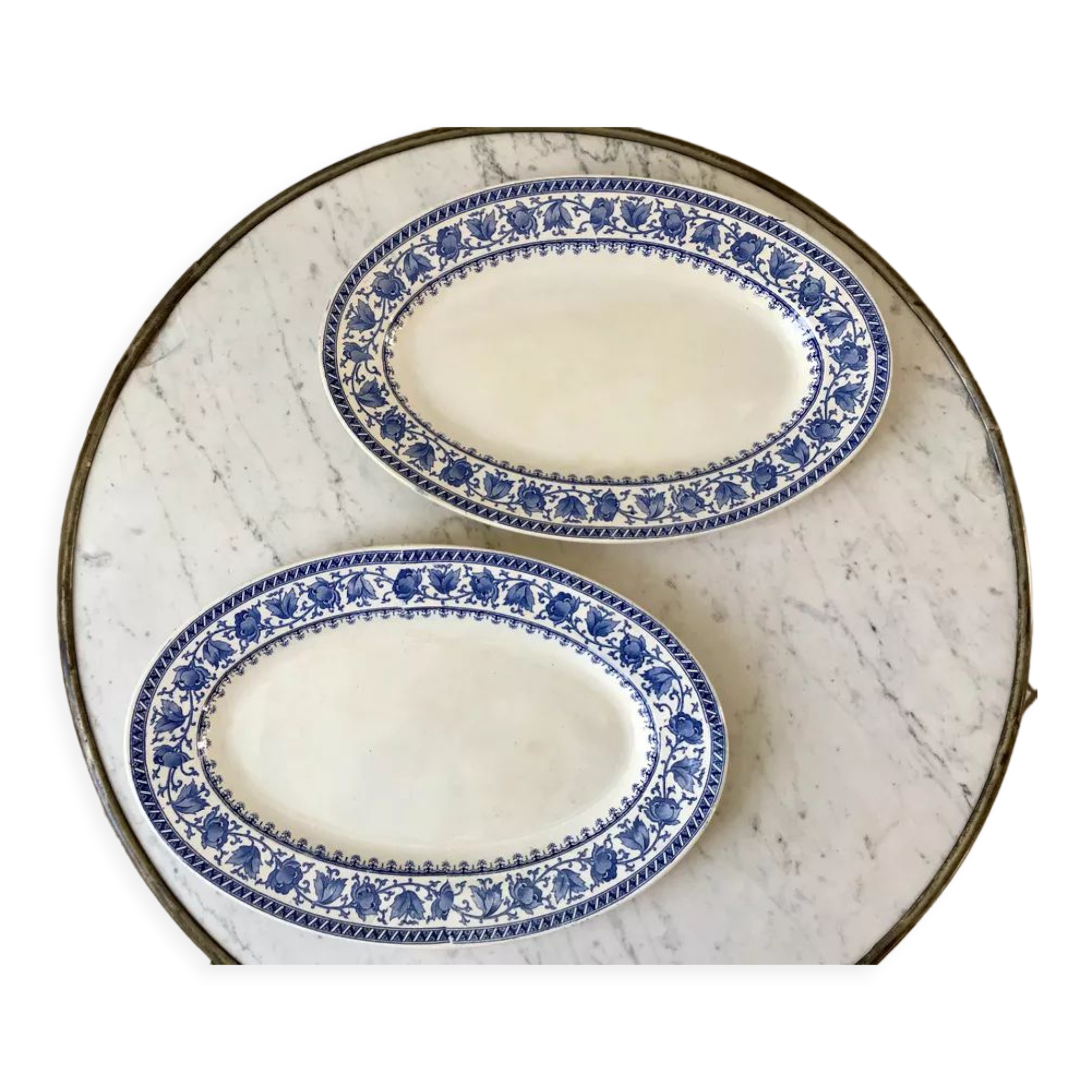 Duo of oval flat terre de fer u&c sarreguemines model "syrah" late nineteenth