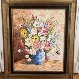 Oil on canvas, still life with bouquet of flowers
