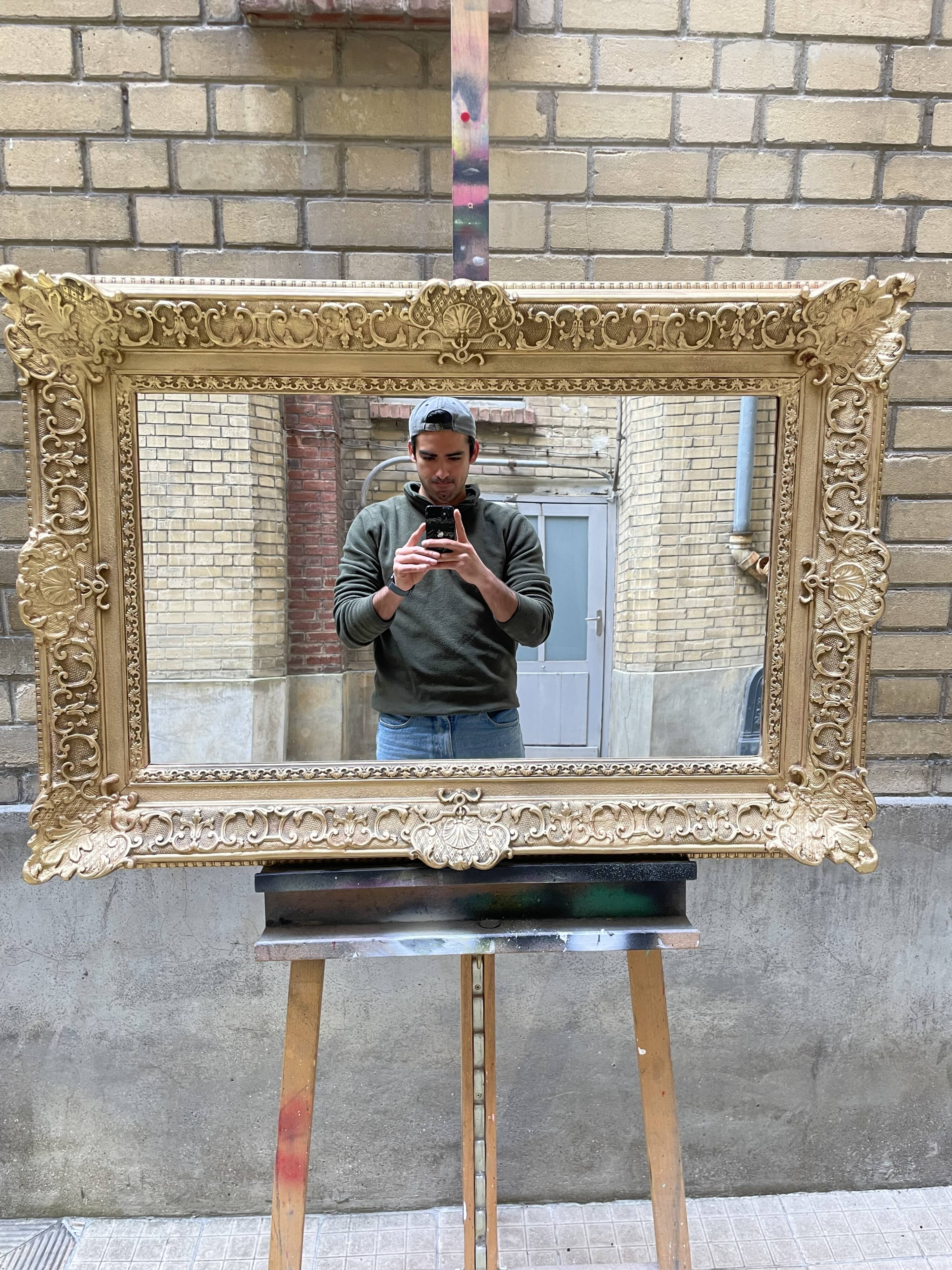Large gilded Napoleon III mirror – late 19th century – restored, new glass