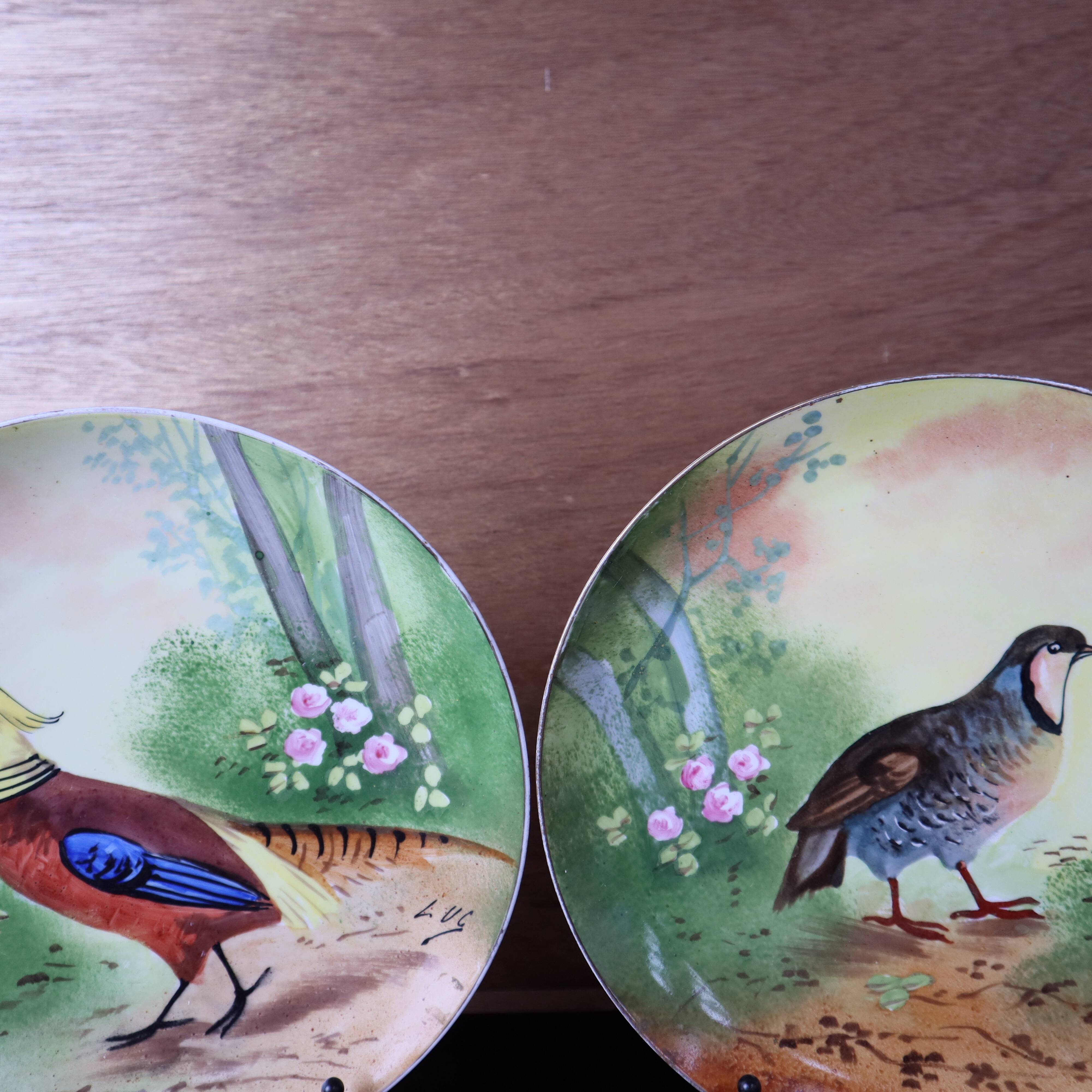 2 decorative flat plates porcelain Limoges partridge and pheasants