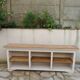 Craft furniture enhanced in pearl gray, shelves and top in raw wood.