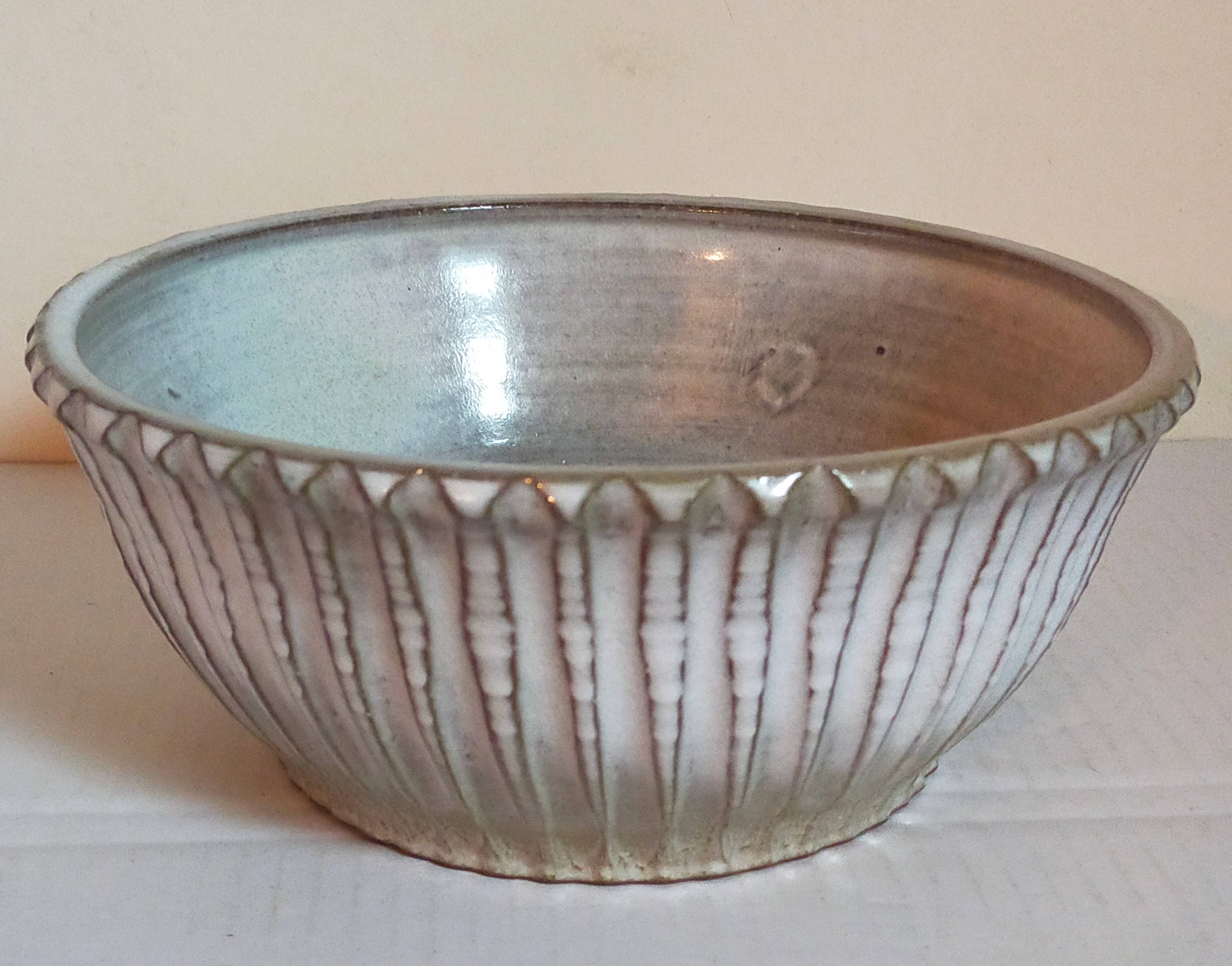 Vintage fluted enameled earthenware potter's salad bowl
