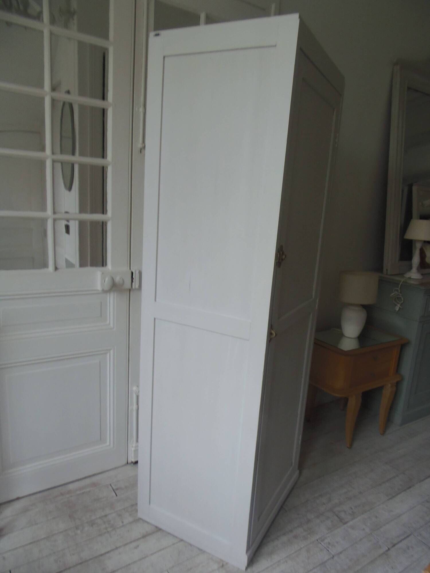 Vintage Parisian wardrobe re-enchanted in pearl gray with waxed finish.