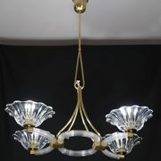 Extraordinary Art Deco Murano Glass and Bronze Chandelier by Barovier&Toso, 1950