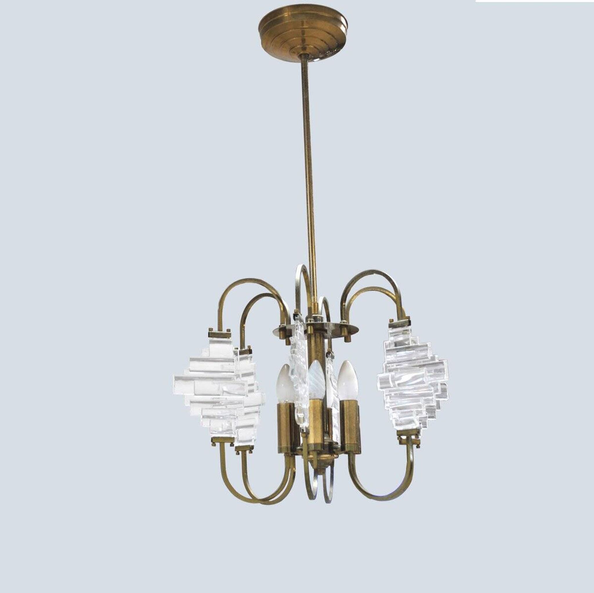 Suspension en laiton et verre dans le style d’Angelo Brotto, 1950s