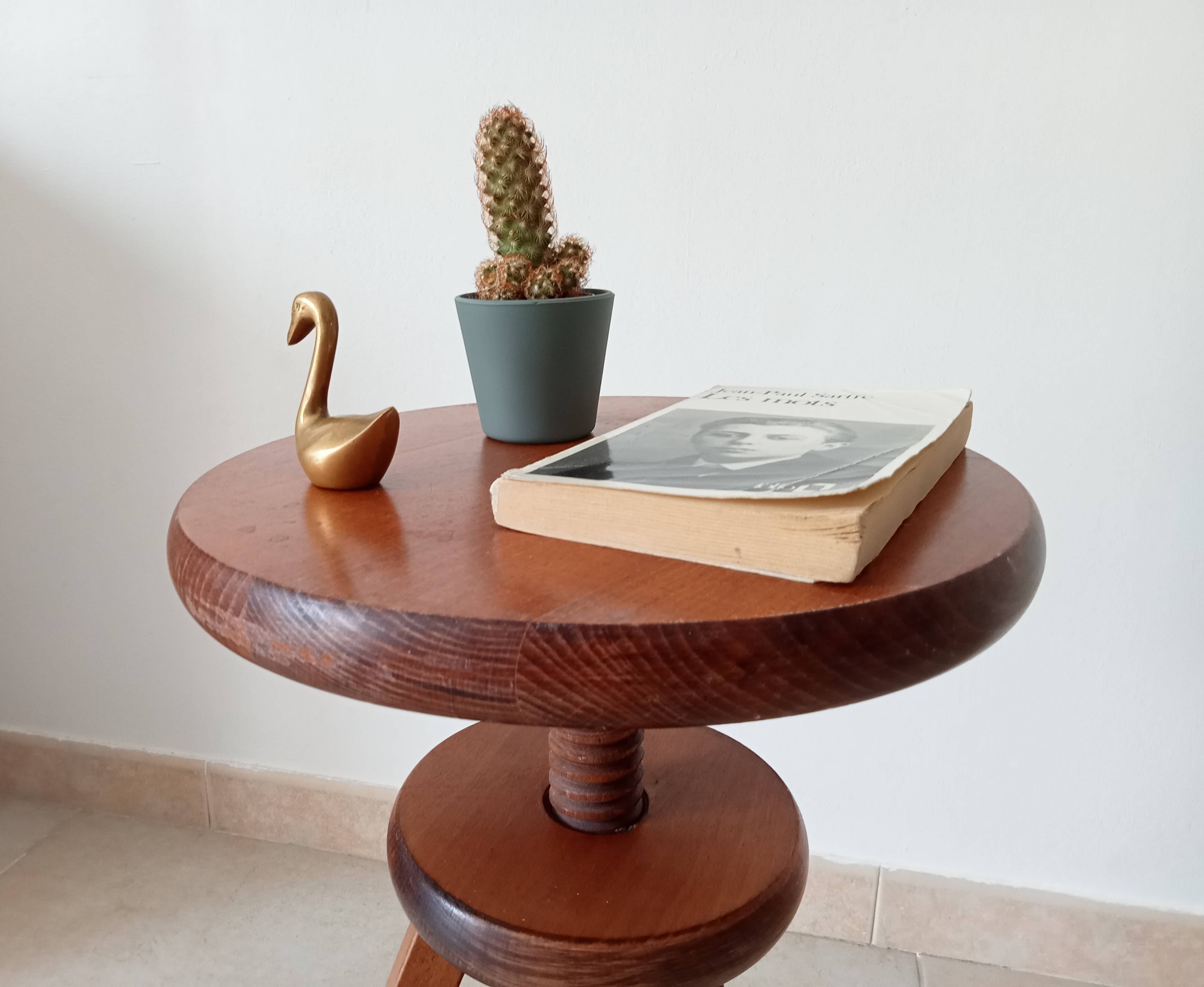Vintage screw stool in solid oak
