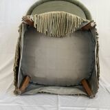 sage green toad armchairs with gold fringe