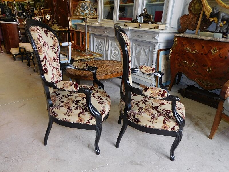 Pair of black armchairs Napoleon lll