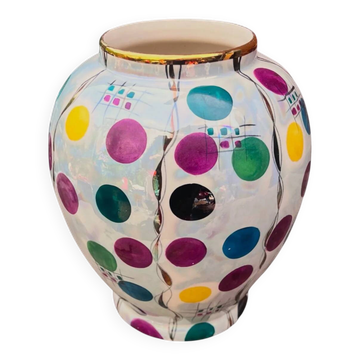 Vase Hubert Bequet Quaregnon in Pearlescent Earthenware with Confetti Decoration - 1950s-60s