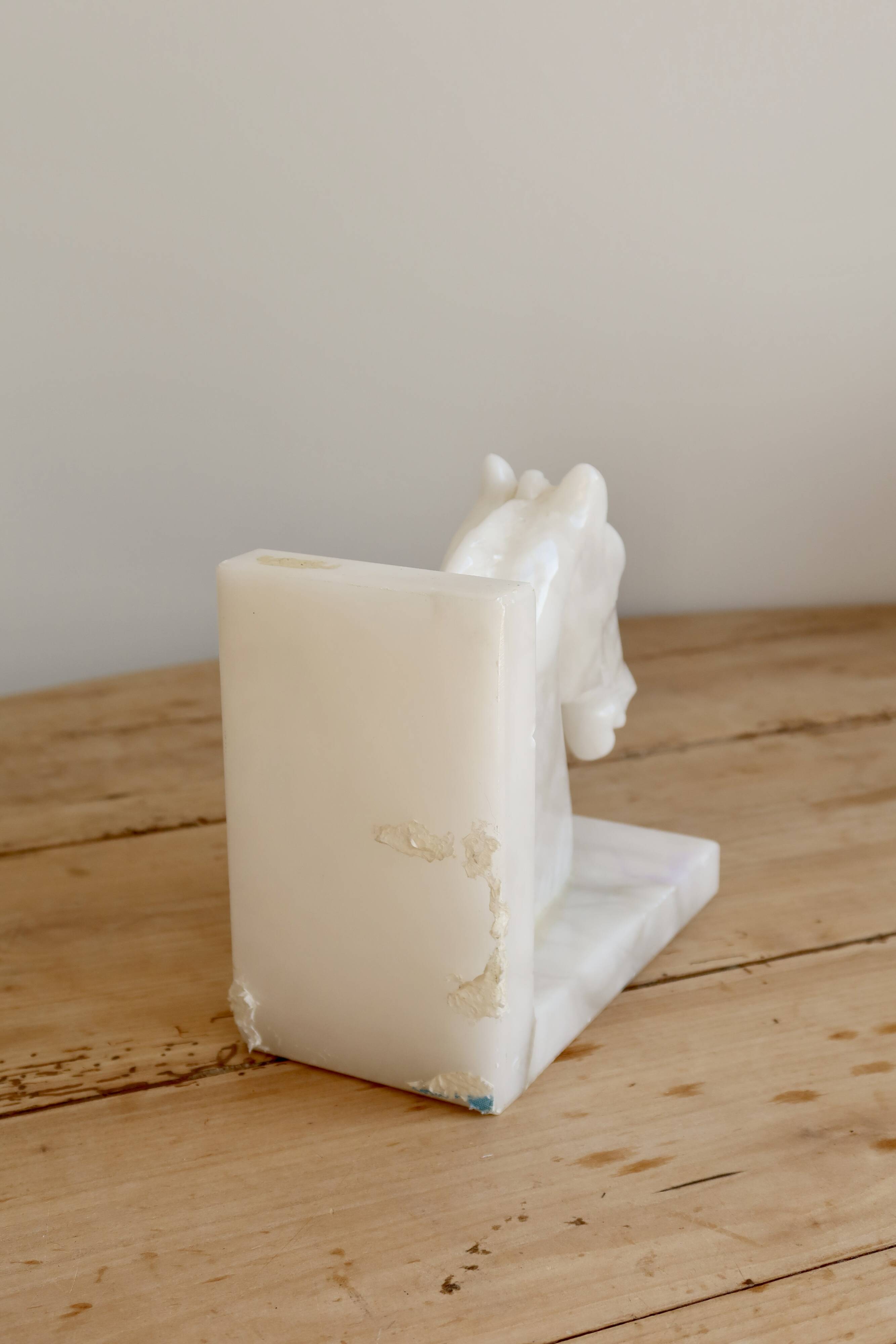 Vintage white stone marble effect bookend horse