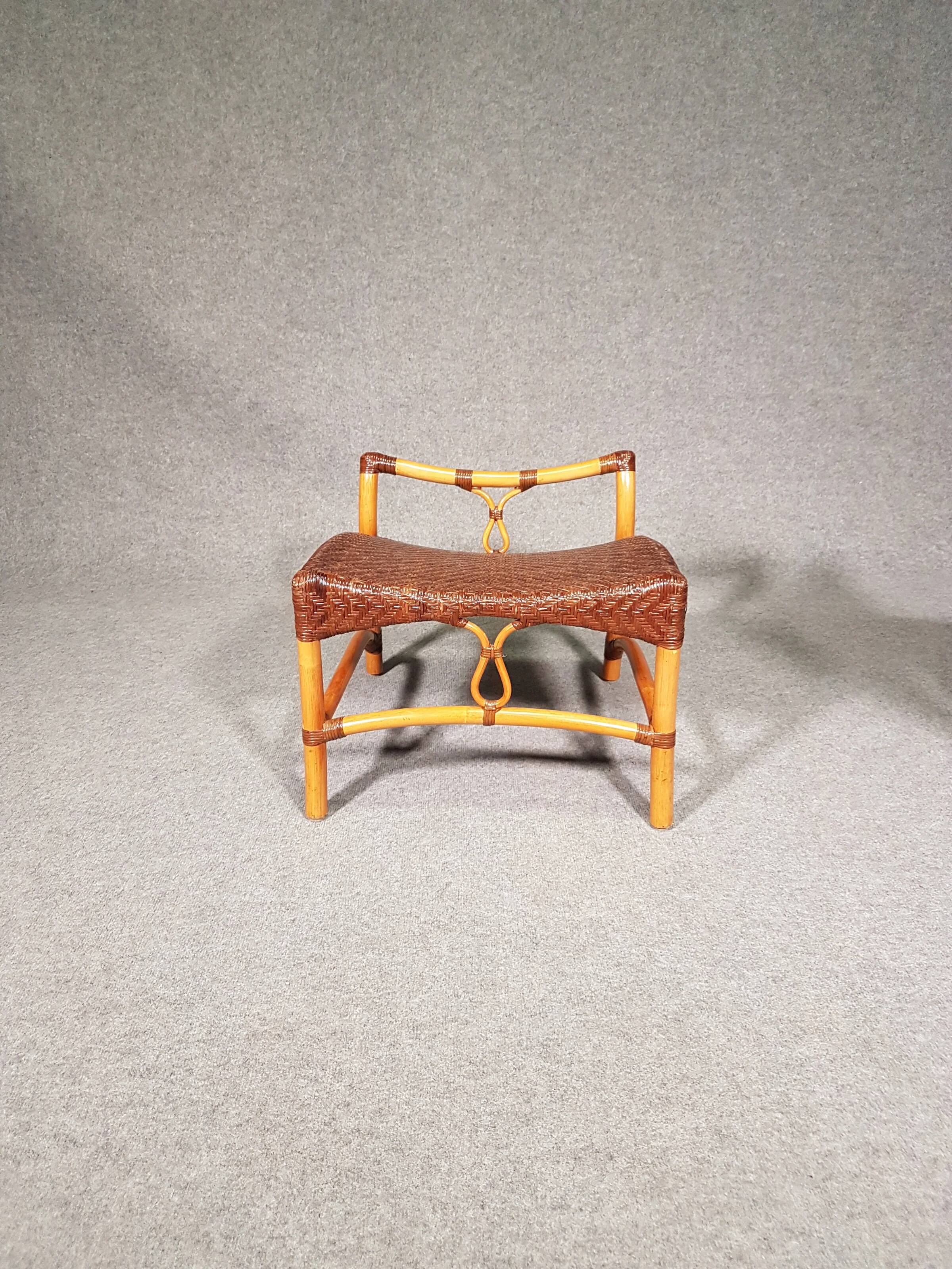 Lounge chair and footstool designed by Yuzuru Yamakawa rattan and bamboo